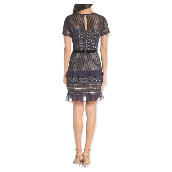 Chelsea28 Velveteen Lace Sheath Dress Ruffles Navy Blue, Medium - Picture 12 of 12